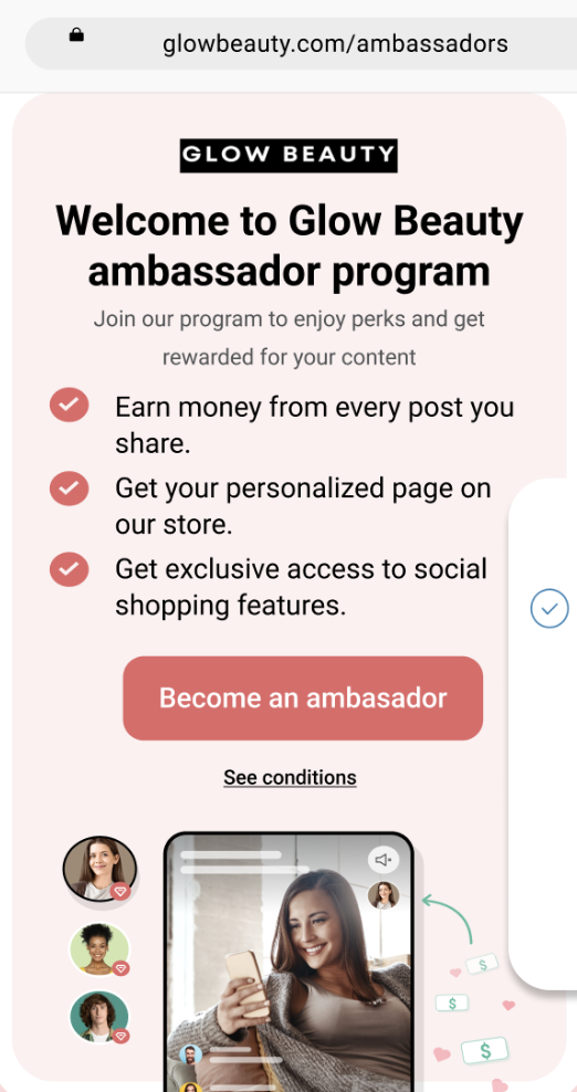 Mobile invite to an ambassador program via Squadded